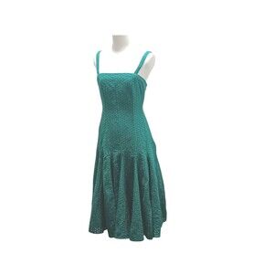 Maeve Anthropologie Green Fit And Flare  Eyelet Dress Women's Size 6